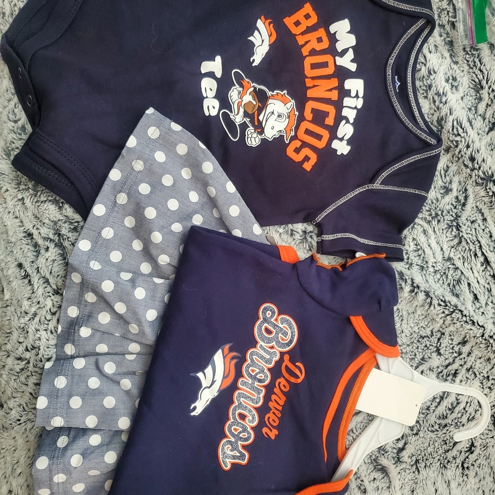 Denver broncos Onsies and a skirt